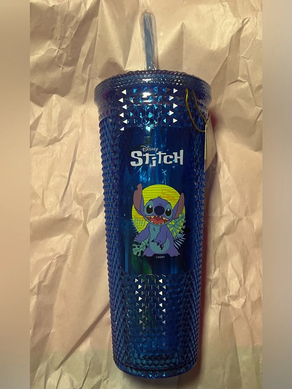 Disney Blue diamond Stitch Tumbler with Lid and Straw